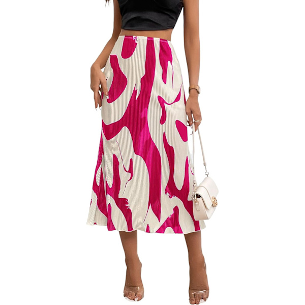 dusa Dam High Waist Graphic Print A Line Plisserad Lång Kjol Röd Vit Liten