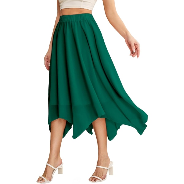 dusa asymmetrisk fåll för kvinnor Elastisk midja Chiffong flytande lång kjol Enfärgad grön liten