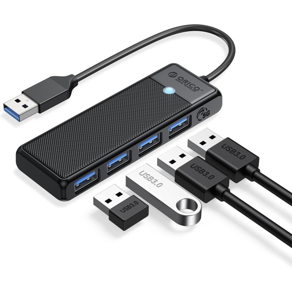 USB 3.0-hubb, 4-portars USB-hubb med 0,5FT lång kabel, ultrasmal USB-splitter för bärbar dator MacBook Pro, iMac, Surface Pro, XPS, PS5, PC, flash-enhet, mobil