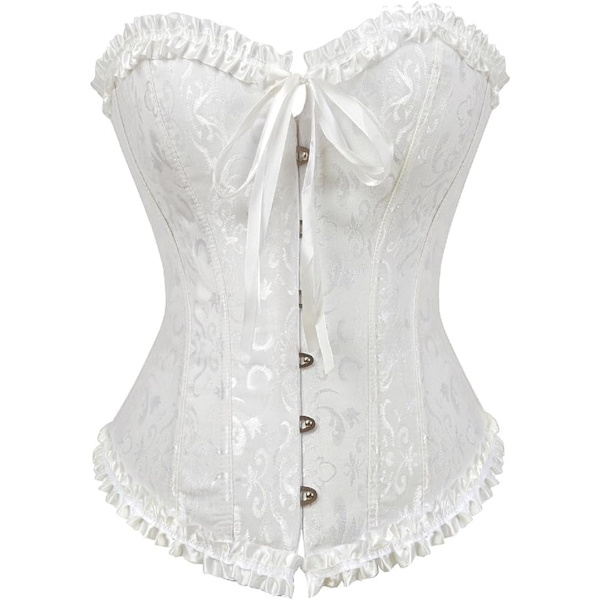 UN Damkorsetter Spets Upp Benad Överbyst Korsett Bustier Lingerie Satin Blommig Bustier Bodyshaper Topp S-7XL Vit Medium
