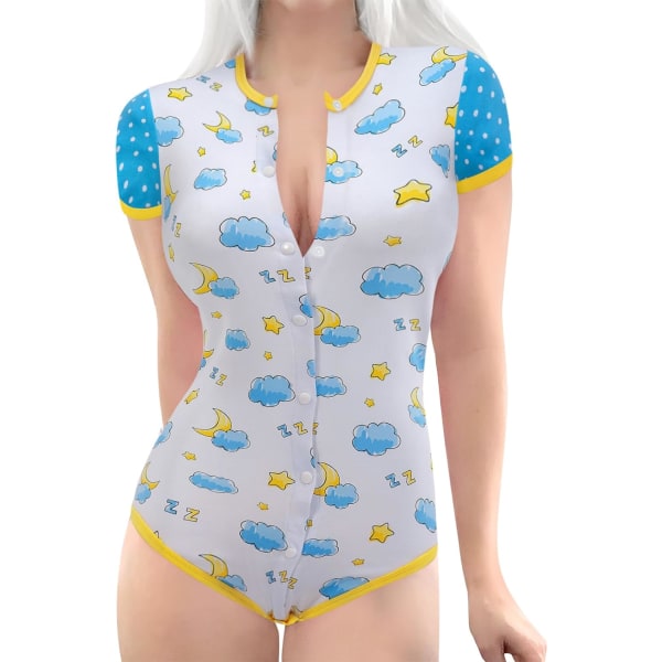 tleforbig Adult Baby Diaper Lover (ABDL) Button Greken Adult Baby Onesie Bodysuit – Skogsdjur Blå Medium
