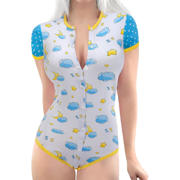 tleforbig Vuxen Baby Diaper Lover (ABDL) Knappgren Adult Baby Onesie Bodysuit – Forest Animals Blue Medium