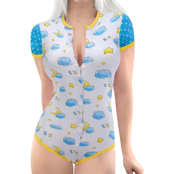 tleforbig Vuxen Baby Diaper Lover (ABDL) Knappgren Adult Baby Onesie Bodysuit – Forest Animals Blue X-Large