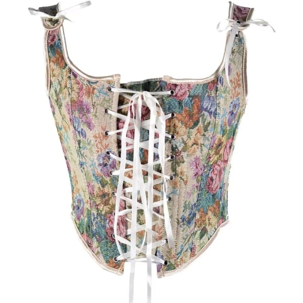 finmag Renaissance korsetttröjor för kvinnor Overbust Bustier Vintage Blommig Crop Top Tankväst Snörning Boned Shapewear Multicolor X-Large
