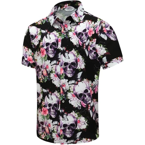 cki Hawaiian Shirt för män, Unisex sommarstrand casual kortärmad skjorta med knappar, tryckt palmskugga kläder skalle rosa 3X-Large