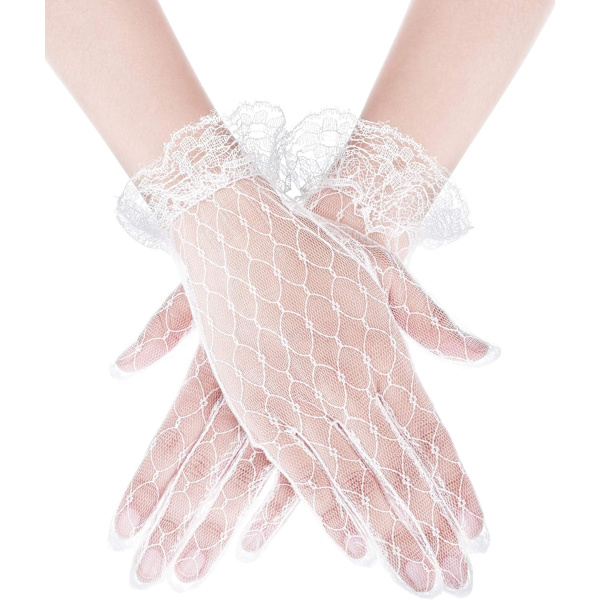 INIOR Lady Lace Floral Gloves Elegant Short Lace Gloves Summer Gloves for Wedding Halloween Cosplay Party Simple Style
