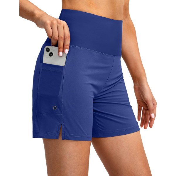 dubbla damshorts 5" högmidjade simbrädesshorts med telefonfickor UPF 50+ Quick Dry strandshorts för kvinnor med liner Royal Blue Medium