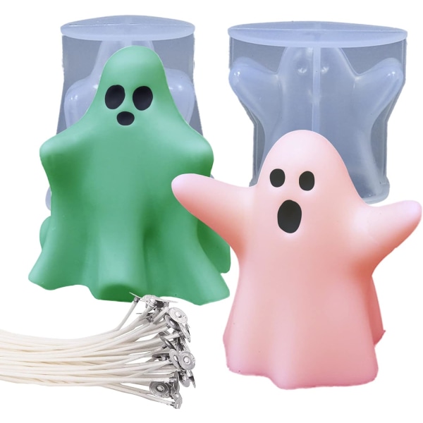 s Molds för ljustillverkning, Halloween Ghost molds med 20 st ljusveke, unikt 3D silikonharts