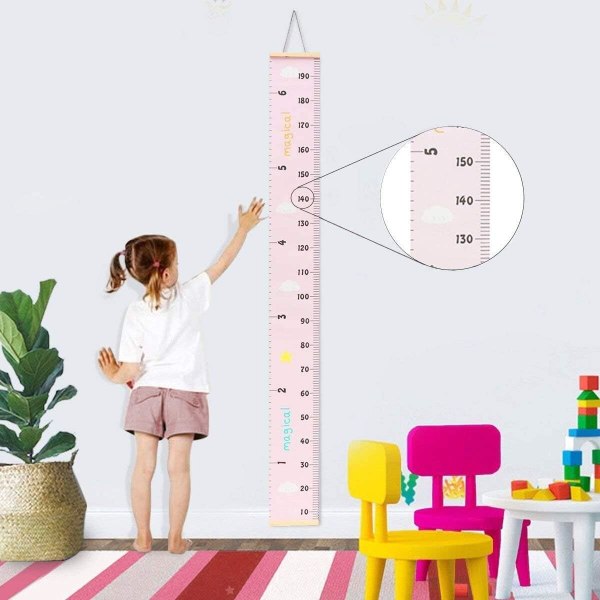By Growth Chart Handing Linjal Väggdekor för barn, Canvas Avtagbar höjd Tillväxtdiagram 79" x 7,9" (moln)