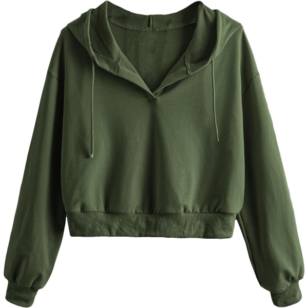 dusa Dam långärmad drop shoulder dragsko beskuren huvtröja sweatshirt armégrön X-Large