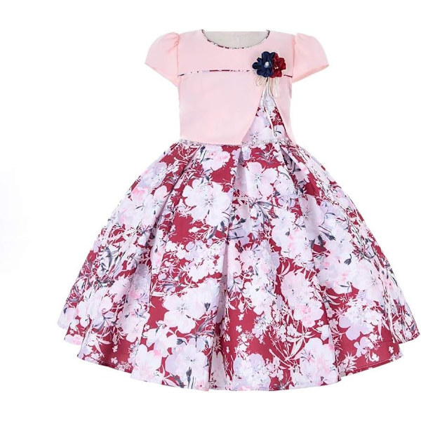 Cosplay Elegant Flower Glown Dress för flickor Unga vuxna Mode Båge Blomma Barn Fest Festival Åldrar 5-9 år Röd 6 år