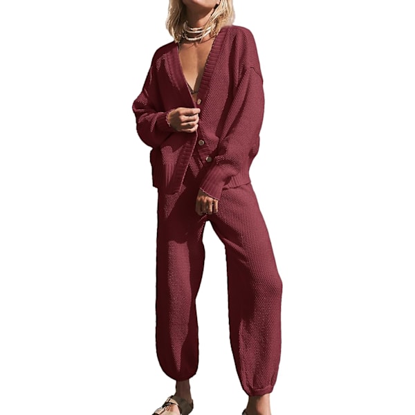 rlov Dam 2-delade outfits Tröjor Set Oversize Stickad Cardigan och Högmidjade Baggy Byxor Matchande Set Lounge Set