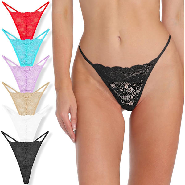 y Stretch Blend Micro T Back Low Rise Cheeky Exotic Thongs Variety invisible Patterns Women Underwear Regular & Plus Siz 6 Piece Thongs Large