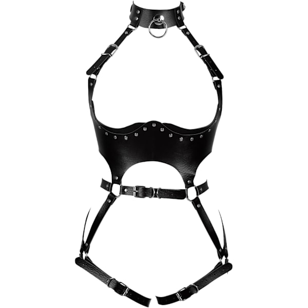 HSS Dam Body Harness Punk Lingerie Läder Bröstbur Korg Gotisk Halloween Full Hollow Justerbar Bälte Dans Kostym Svart 30