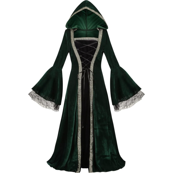 orful House Plus Size medeltida klänning, renässansprinsessdräkt för kvinnor Grön(huva) Large
