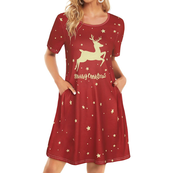 at Dam Sommarklänningar Strand Casual T-shirt Plus Size Blommig Kortärmad Lös Flytande Sommarklänningar Guld Älg X-Large