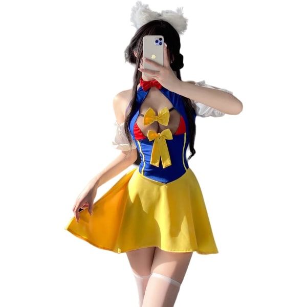 eZone Japansk söt och sexig prinsessrollspelsdräkt Sexig japansk JK-klänning för kvinnor 2709 gul