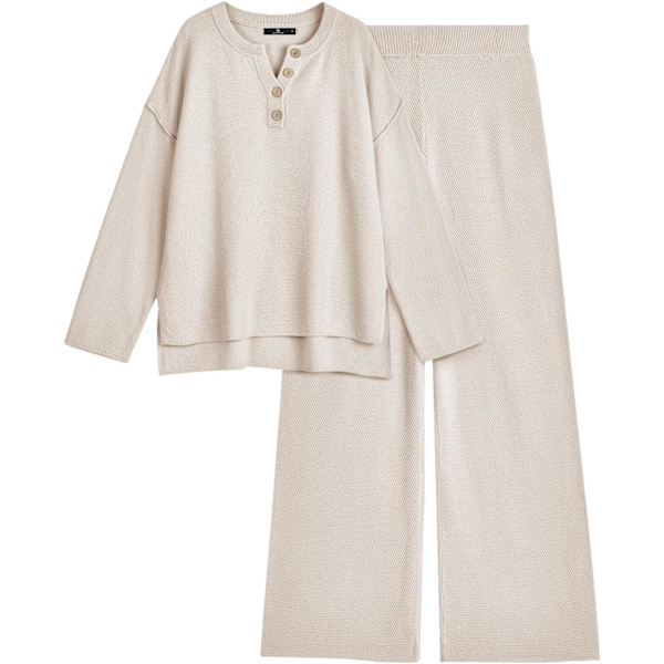 SORY Dam 2-delade trendiga outfits Oversized Slouchy matchande loungewear set Bekväma stickade loungewear tröjset Apricot X-Large