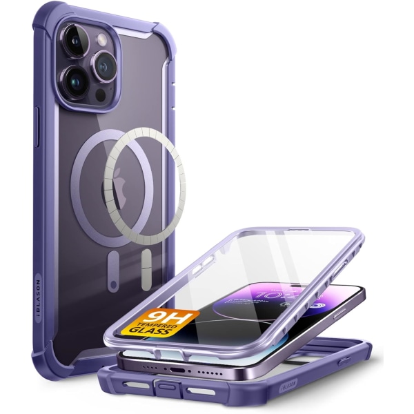 lason Ares Designad för iPhone 14 Pro case 6,1 tum (2022 års utgåva), robust genomskinligt case med två lager med inbyggd Sc Mauve