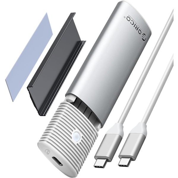 M.2 NVMe & SATA SSD-höljesadapter verktygsfri, USB C 3.2 Gen 2 10 Gbps NVME, 5 Gbps NGFF SATA PCIe M-Key(B+M Key) 2230/2242/2260/2280, Aluminium extern M2-läsare stödjer UASP Trim- PWDM2 Vit