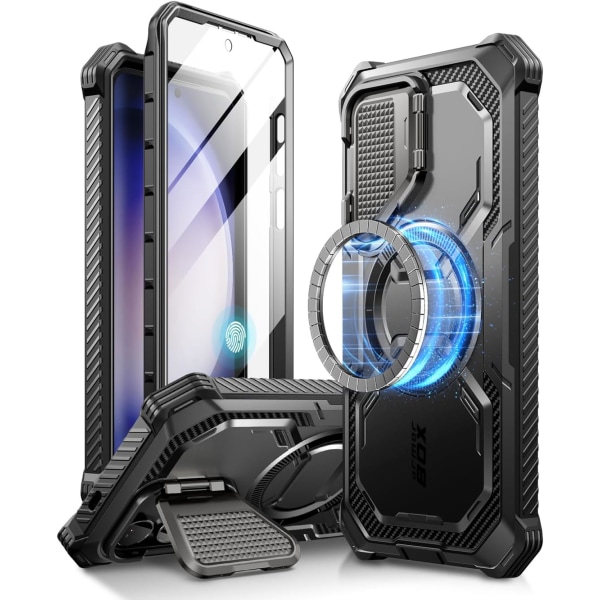 lason Armorbox för Samsung Galaxy S24 Fodral med Kameraskydd Stativ, [Trådlös Laddning Kompatibel] Helkropp Robust Prot Svart