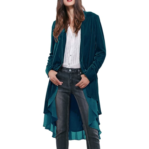 ivimos Dam Ruffled Asymmetrisk Lång Sammet Blazers Rock Casual Jackor Havsblå Stor