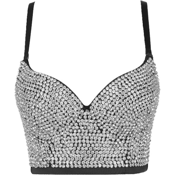 en's Bustier Crop Top Mesh Corset Top Push up Rhinestone Diamond Bra Club Party Vest #2 Silver Small