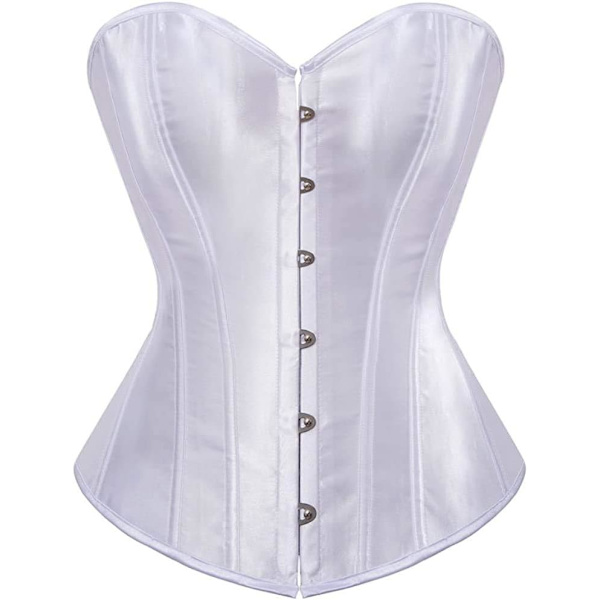 IGEJI Satin Sexig Stark Benad Korsett Snörning Överbyst Midja Cincher Bustier Bodyshaper Topp Vit Stor