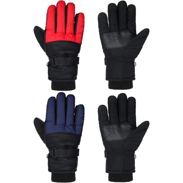 INIOR 2 par vattentäta vinterhandskar för barn, skidhandskar för pojkar och flickor, utomhus, varma, tjocka snowboardhandskar för Co Dark Blue, Red 6-10 år