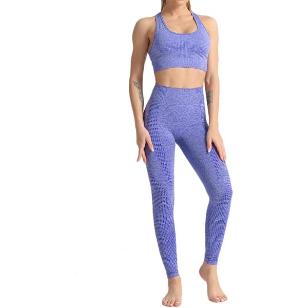 oWei Dam 2-delad träningsoutfit sport-bh sömlösa leggings yoga gym aktivkläder set blå small