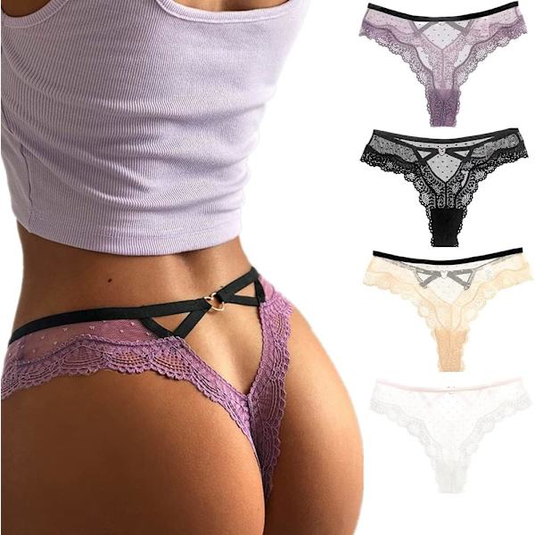 hoo Sexiga Damstringtrosor Damunderkläder Stretch Låg Midja Hipster Bikini Trosor G-string Kalsonger 4Pack Underbyxor Lila/Svart/Ap X-Large