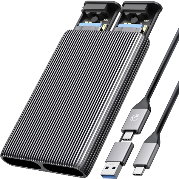 Dubbel M.2 NVMe SSD-hölje, USB C till M2-adapter för M Key PCIe 2230/2242/2260/2280 M.2 SSD:er, verktygsfri installation Aluminium M.2-läsare Stöd Trim