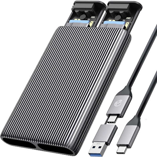 Dubbel M.2 NVMe SSD-hölje, USB C till M2-adapter för M Key PCIe 2230/2242/2260/2280 M.2 SSD, verktygsfri installation Aluminium M.2-läsare Stöd Trim