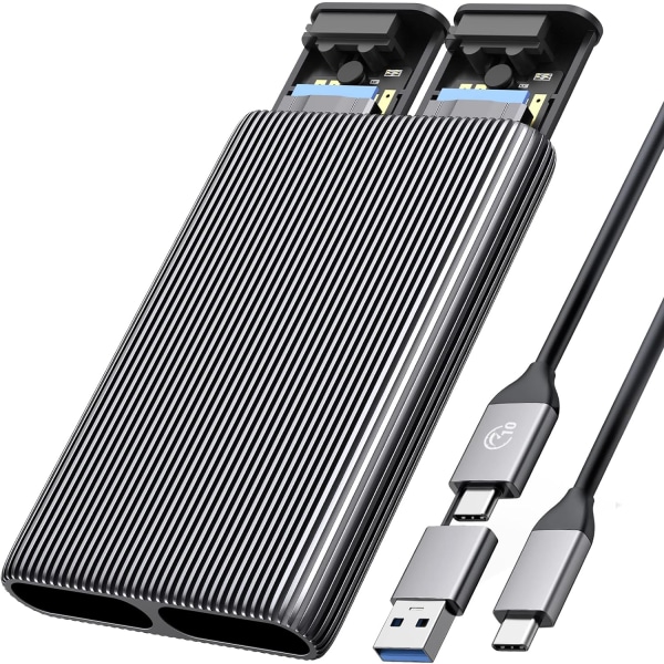 Dubbla M.2 NVMe SSD-hölje, USB C till M2-adapter för M Key PCIe 2230/2242/2260/2280 M.2 SSD:er, Verktygsfri installation Aluminium M.2 Reader Support Trim