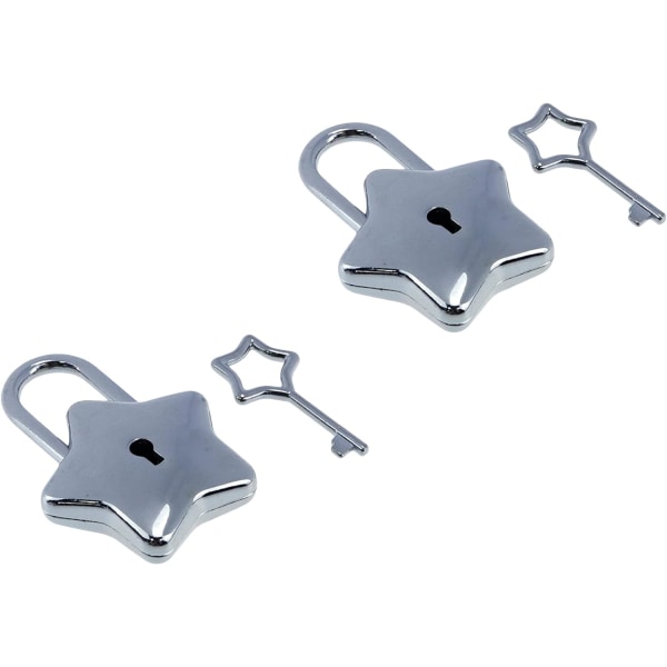 hall Bling Mini fyrkantigt dekorativt hänglås, zinklegering glänsande dekorativt lås med nyckel för bagage Hasp Skåp Handväska 2 Stjärna-silver