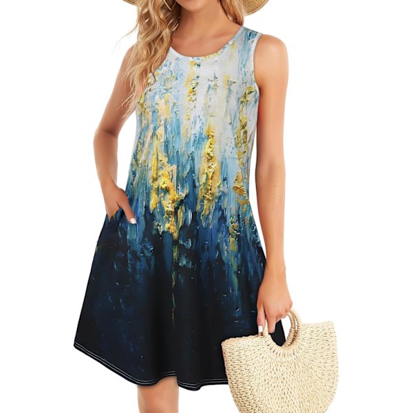 at Dam Sommarklänningar Strand Casual T-shirt Plus Size Blommig Kortärmad Lös Flytande Sommarklänningar Blå Vit Gradient X-Large