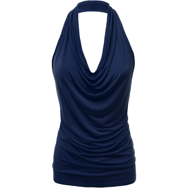 HIONOLIC Damhalsband Halterneck Fram Draperad Rygglös Tank Top Tillverkad i USA (S-3XL)
