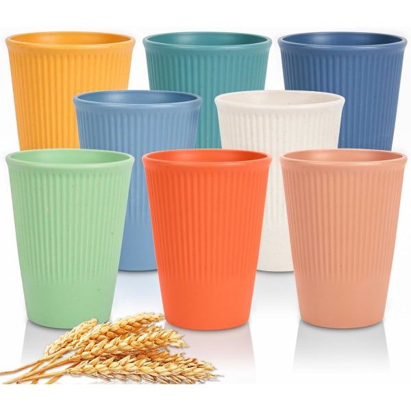 BY Wheat Straw Cups Okrossbar plastmugg Återanvändbara dricksglas Miljövänligt hälsosamt set för mjölkjuice Vatten Kan diskas i diskmaskin (8 st 12O