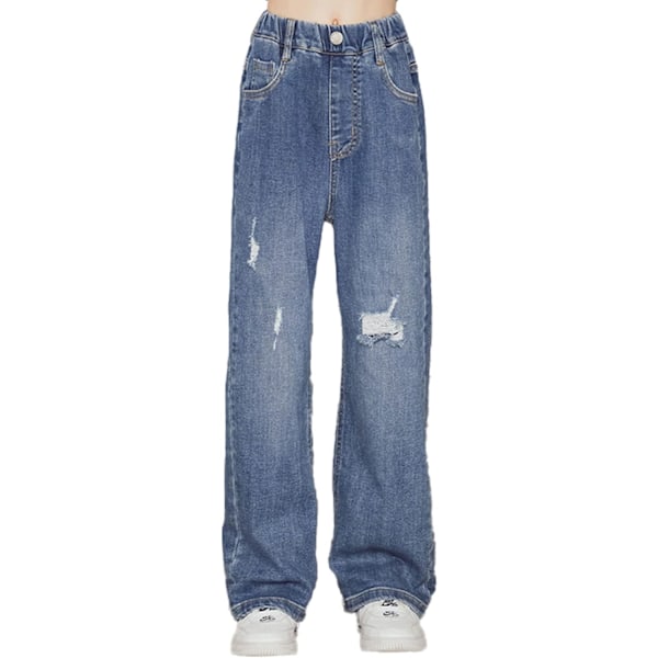 byrrly Girls Wide Leg Jeans Kids Baggy Elastisk Midja Casual Denimbyxor med Ficka