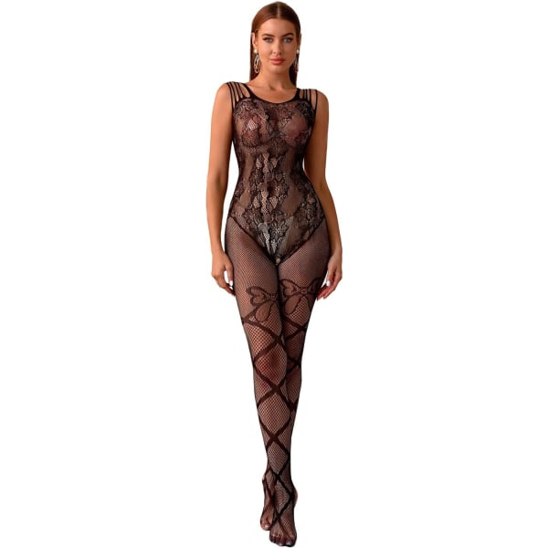 der Whisper Damkläder Spets Mesh Lingerie Miniklänning Badydoll Fishnet Lingerie Strumpbyxor Suspender Randig Ihålig Klänning Svart