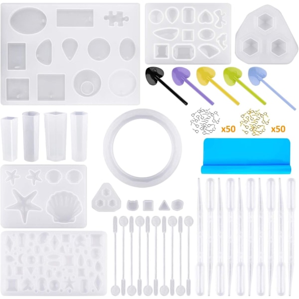 OW Resin Casting Mold Kit, 140 st silikonformar för epoxihartsgjutning, smyckestillverkningsformar med silikonmatta för nybörjare inom konst och hantverk