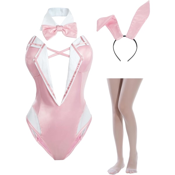 KK Bunny Suit Dam Bunny Cosplay Kostym Senpai Maid Outfit Body Rosa 3X-Large