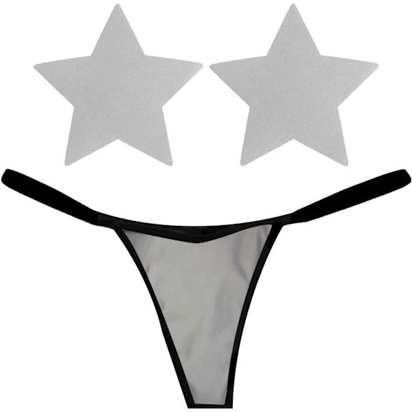 en naken Naughty Nix G-string med matchande Nipztix Pasties Reflective Brig