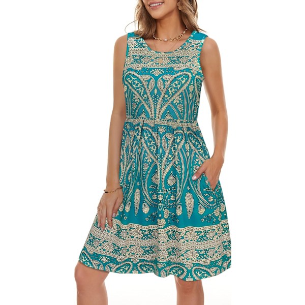 at Dam Sommarklänningar Strand Casual T-shirt Plus Size Blommig Kortärmad Lös Flytande Sommarklänningar 02 Grön Boho Tryckt 3X-Large