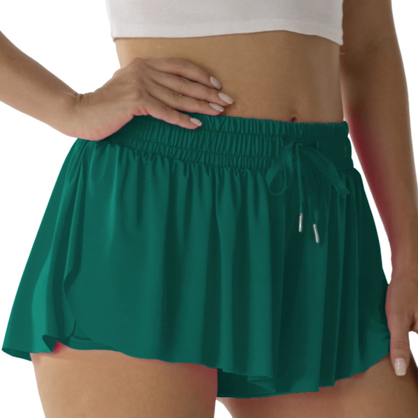 Atletiska shorts för kvinnor löpning tennis fjäril shorts flickor 2-i-1 dubbla lager snabbtorkande bekväma shorts Forest Green X-Large
