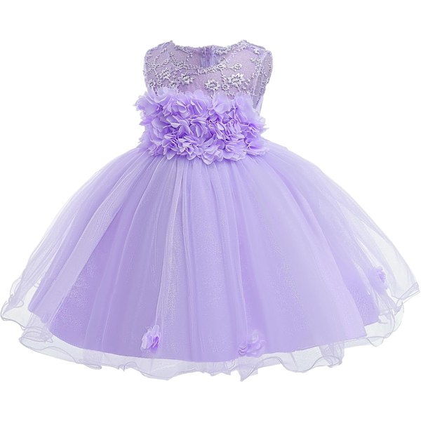 JI 6M-6T Flickor Spädbarn Tulle Ärmlös Rosett Prinsessa Fest Bröllop Tävling Första Födelsedagsfest Spetsklänning