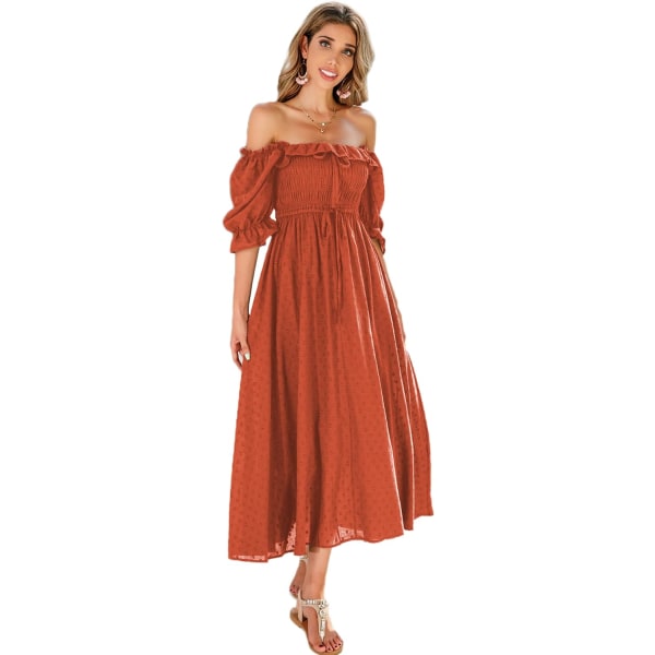 ivimos Dam Sommar Halv Ärm Bomull Volang Vintage Elegant Rygglös A Linje Flytande Långa Klänningar Orange#2 Liten