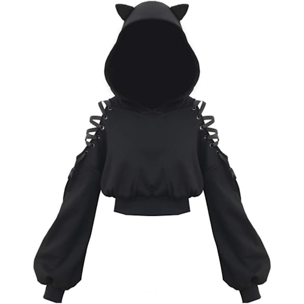 OCILE Damhuvtröjor Långärmad Söta Öron Katt Off Shoulder Crop Top Pullover Sweatshirt