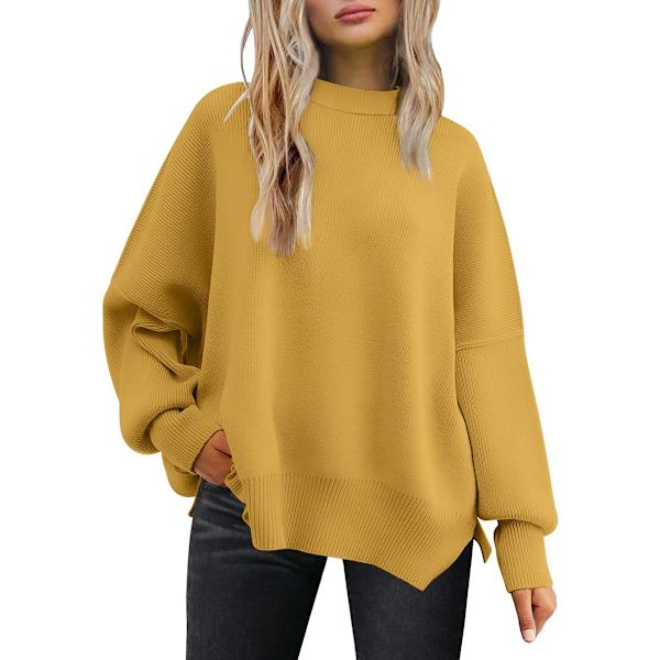 N Dam Crewneck Oversized Tröjor Fladdermusärm Sidoslits Ribbstickad Pullovertröja
