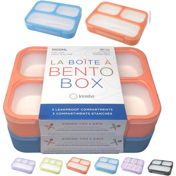 Bto-Box Lunchlådor för barn, pojkar, vuxna. Läcksäkert set, Bentoboxar för skolan eller jobbet. Portionsbehållare. Fri från BPA. 6 fack. gaffel &